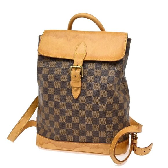 LOUIS VUITTON Logo Soho Backpack Bag Damier Ebene Leather Brown - Picture 1 of 16